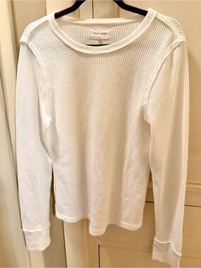 Dear John Ania White Waffle Knit Exposed Seam Top Medium